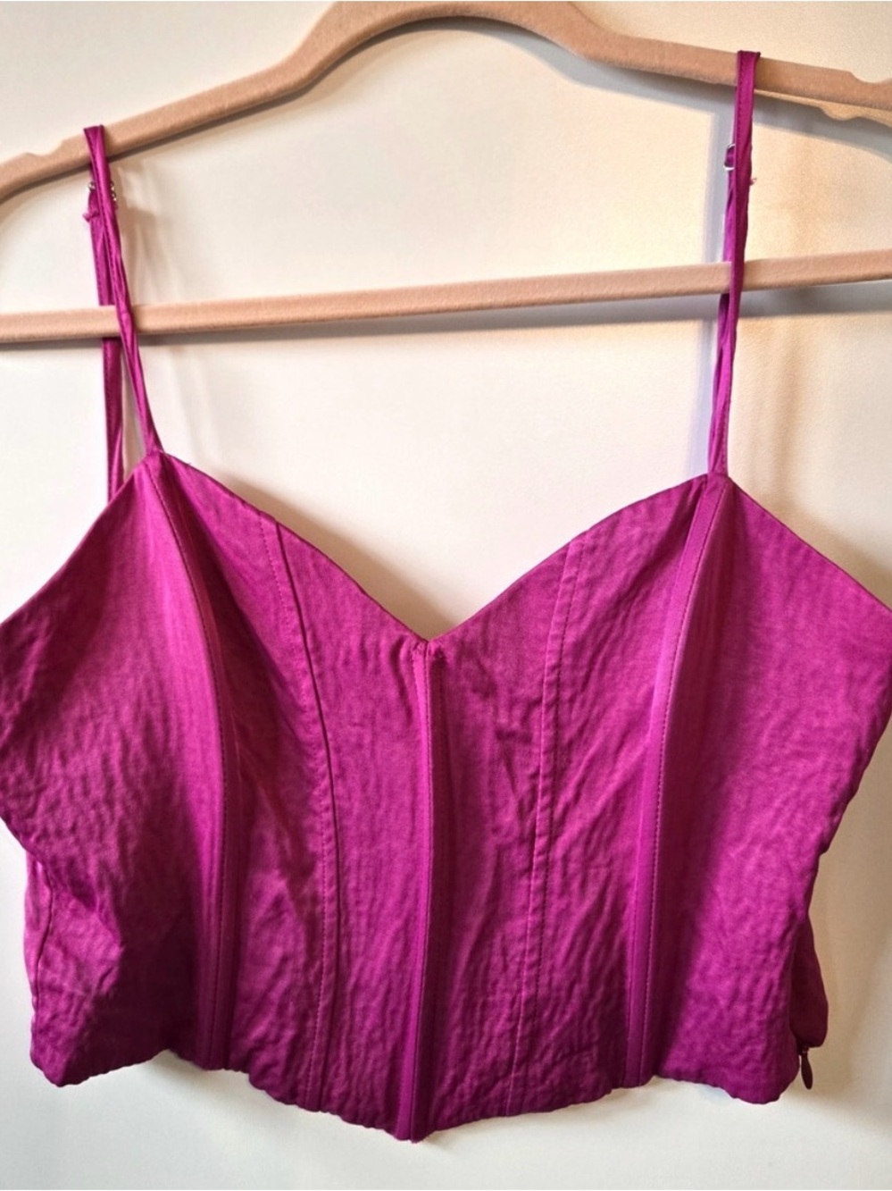 Zara Fuchsia Bustier Crop Top with Spaghetti Straps
